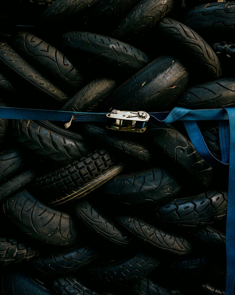 Close-up Of A Stack Of Used Tires