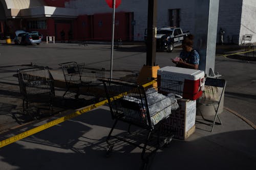 Shopping Carts near Street in Town