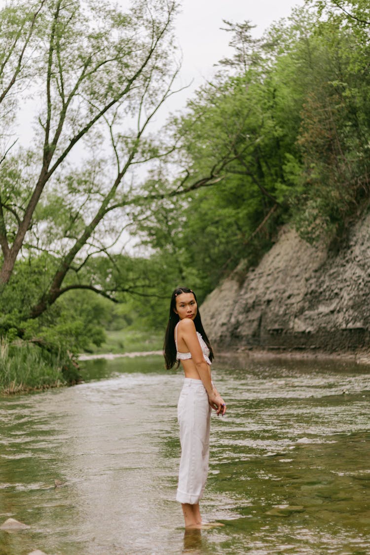 Standing Woman Posing In River