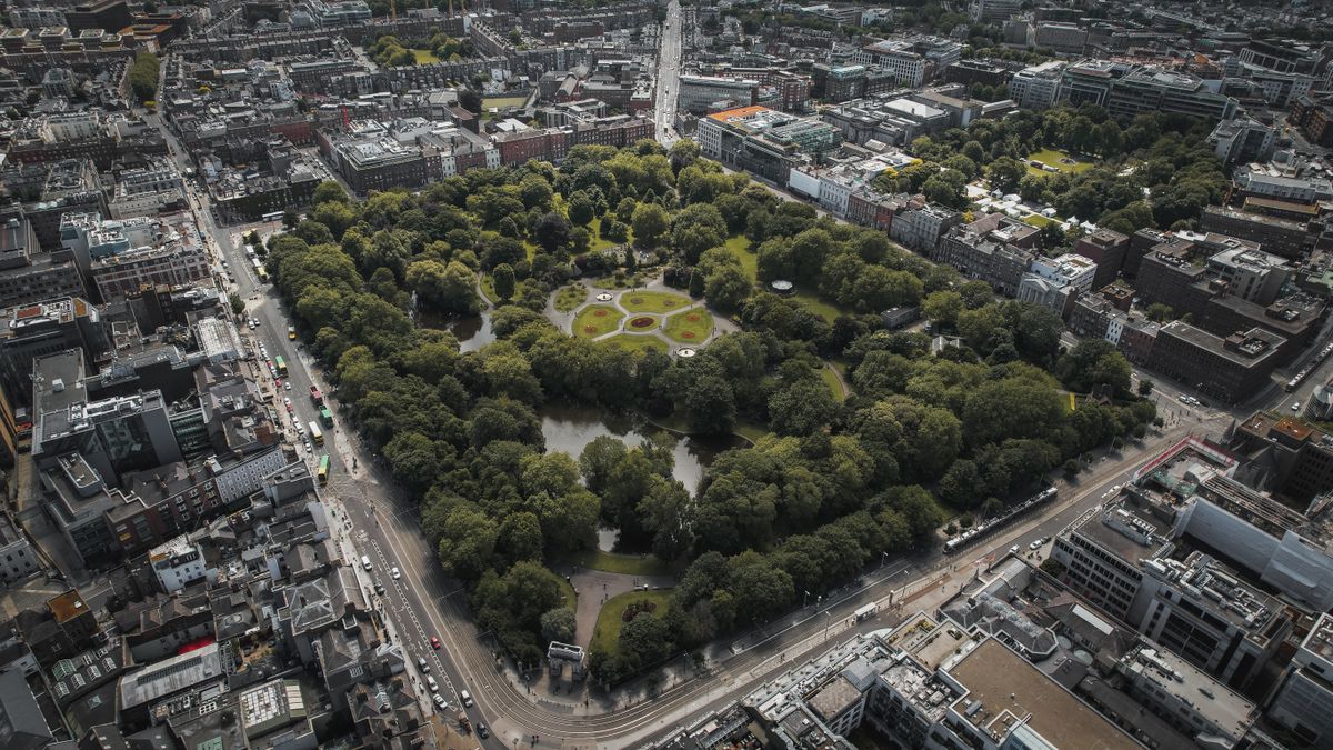 Parcul St Stephen's Green vazut din aer