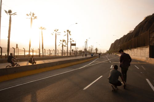 Men on Desks on an Asphalt by the Palms 