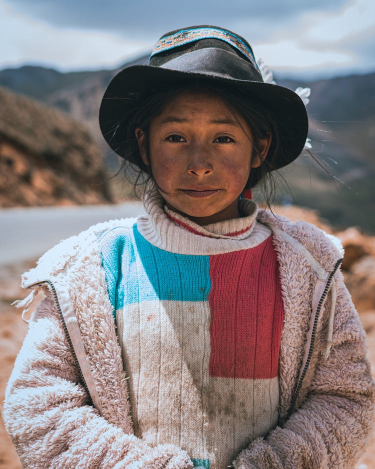 Portrait Of Dirty Girl Living In Mountains