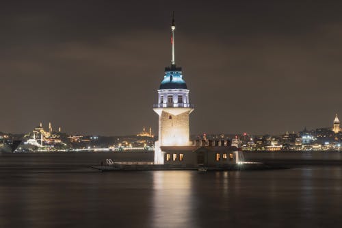 Illuminated Kiz Kulesi at Night