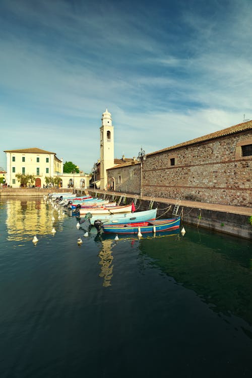 Boats Moored in Town on Lake Garda in Italy