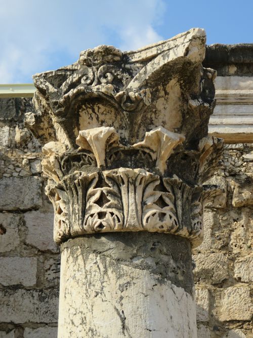 Free Close-up of an ancient Roman column at Kafarnaum ruins, Israel. Stock Photo