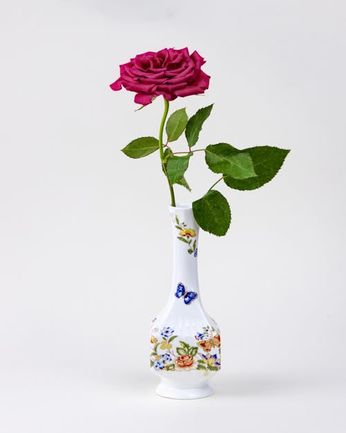 Purple Rose in Handmade Vase
