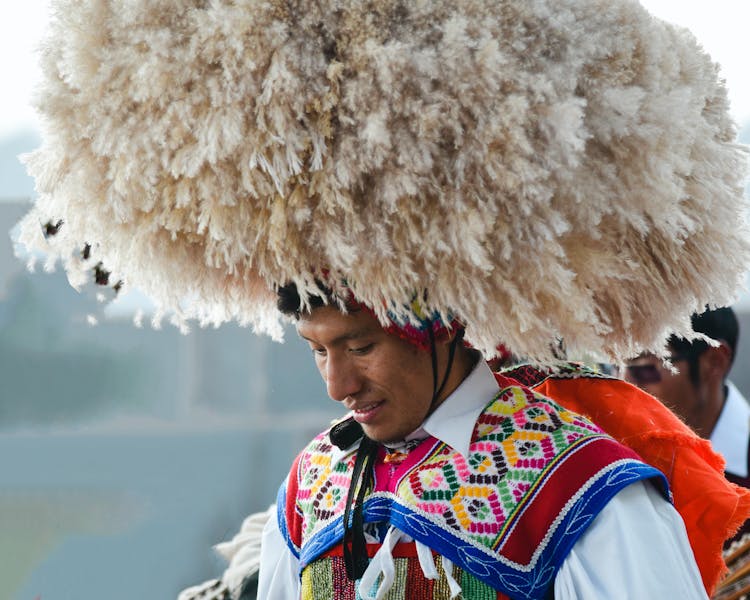 Man Wearing A Traditional Giant Fur Hat