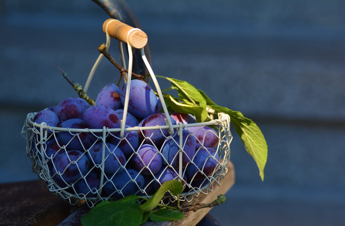 免费 金属篮子上的红葡萄水果 素材图片