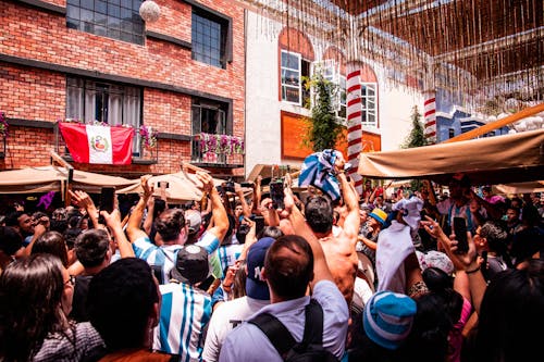 Free Crowd in World Cup Celebration in Argentina Stock Photo