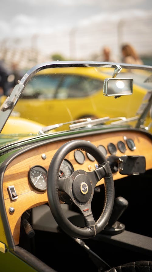 Steering Wheel in Vintage Cabriolet Car
