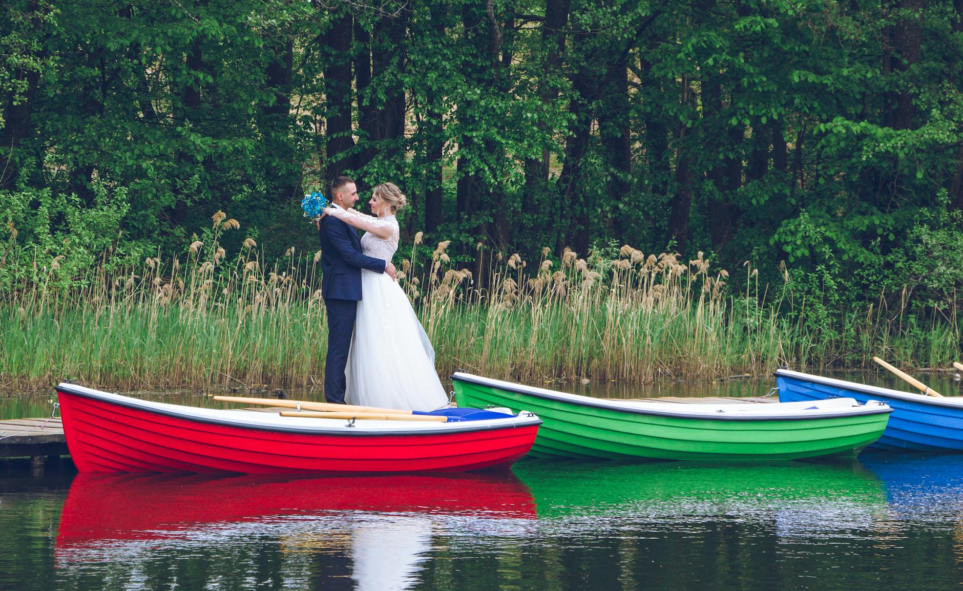 Couple during their elopement ceremony at a Apostle Islands National Lakeshore landmark