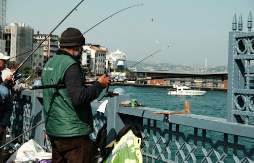Anglers Fishing on Bridge in Istanbul