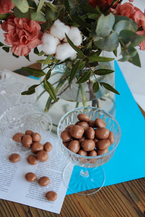 Nuts in Chocolate by Bouquet in Vase