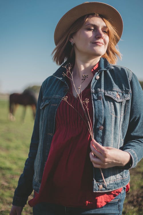 Woman in Hat and Jean Shirt