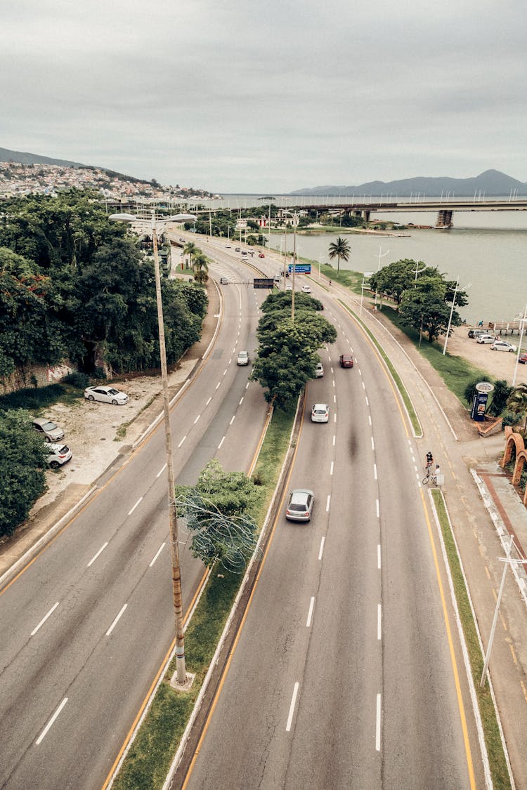 Aerial View Of The Highway On The Shore Of Santa Catarina Island