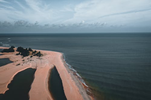 Dark Sea and Seashore with Pink Sand