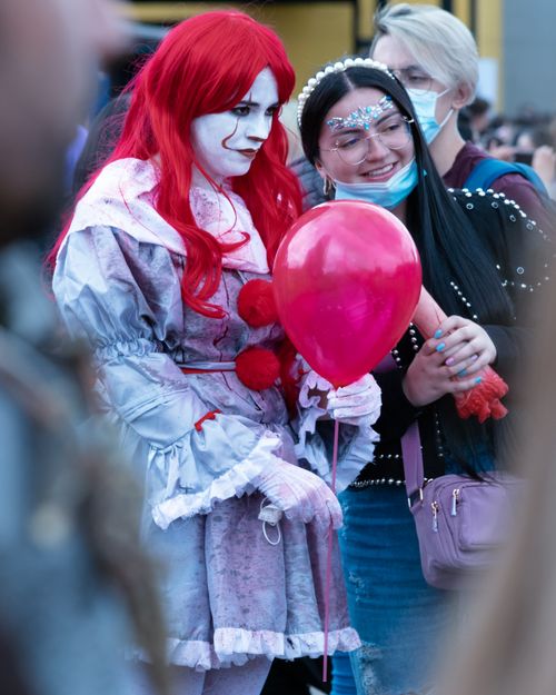 Free Cosplayers dressed as famous characters at a vibrant festival in Bogotá, Colombia. Stock Photo