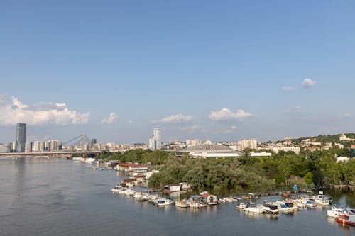 Skyline of Belgrade with a Marina in the Foreground