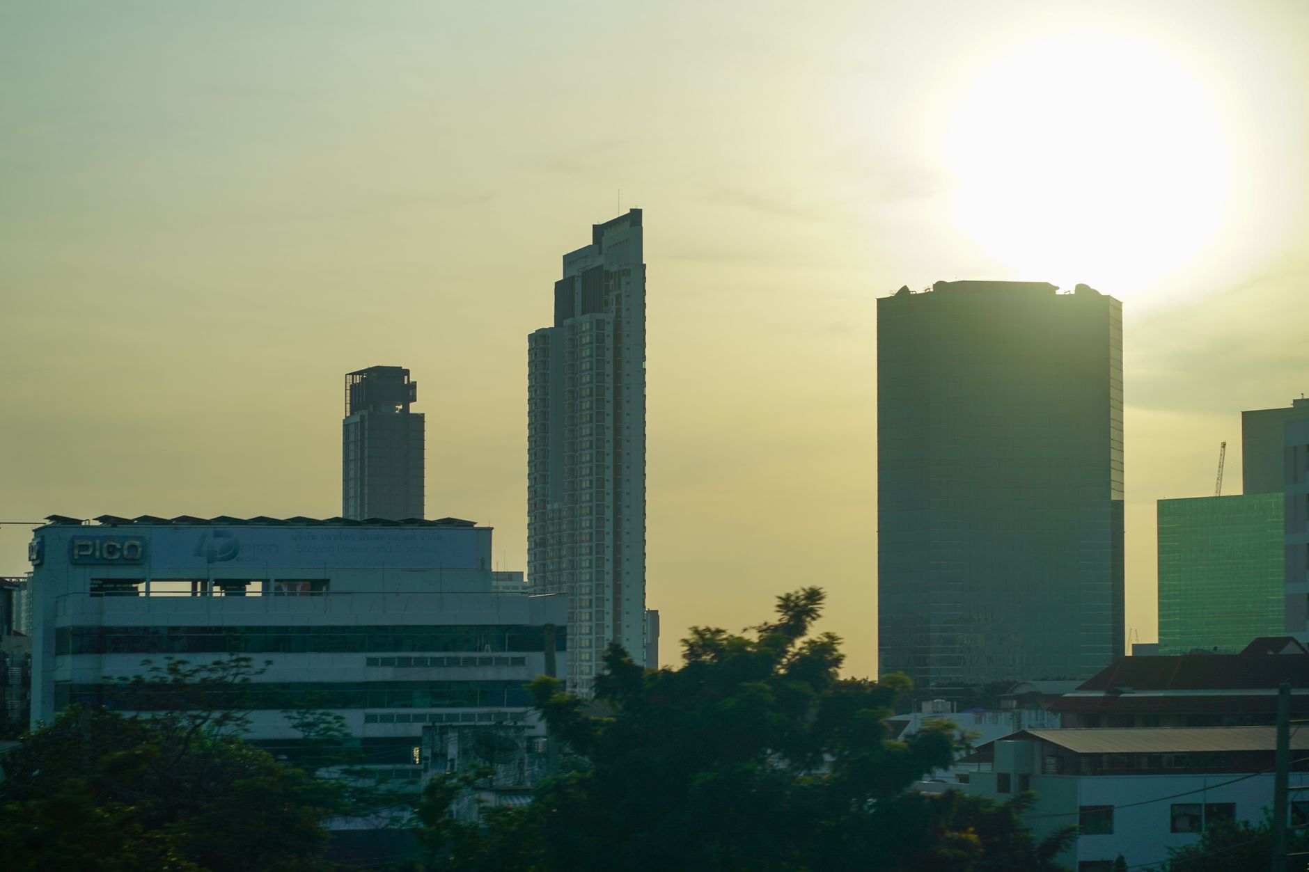 Beach and skyline of Pattaya at dusk