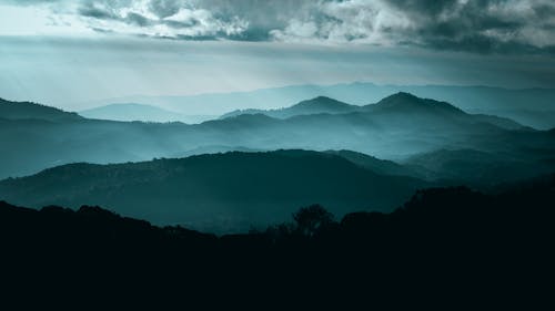 Landscape of Silhouetted Mountains in Fog 