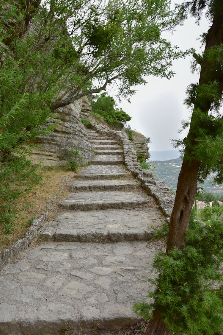 Stony Steps Leading On The Top Of Mountain Peak