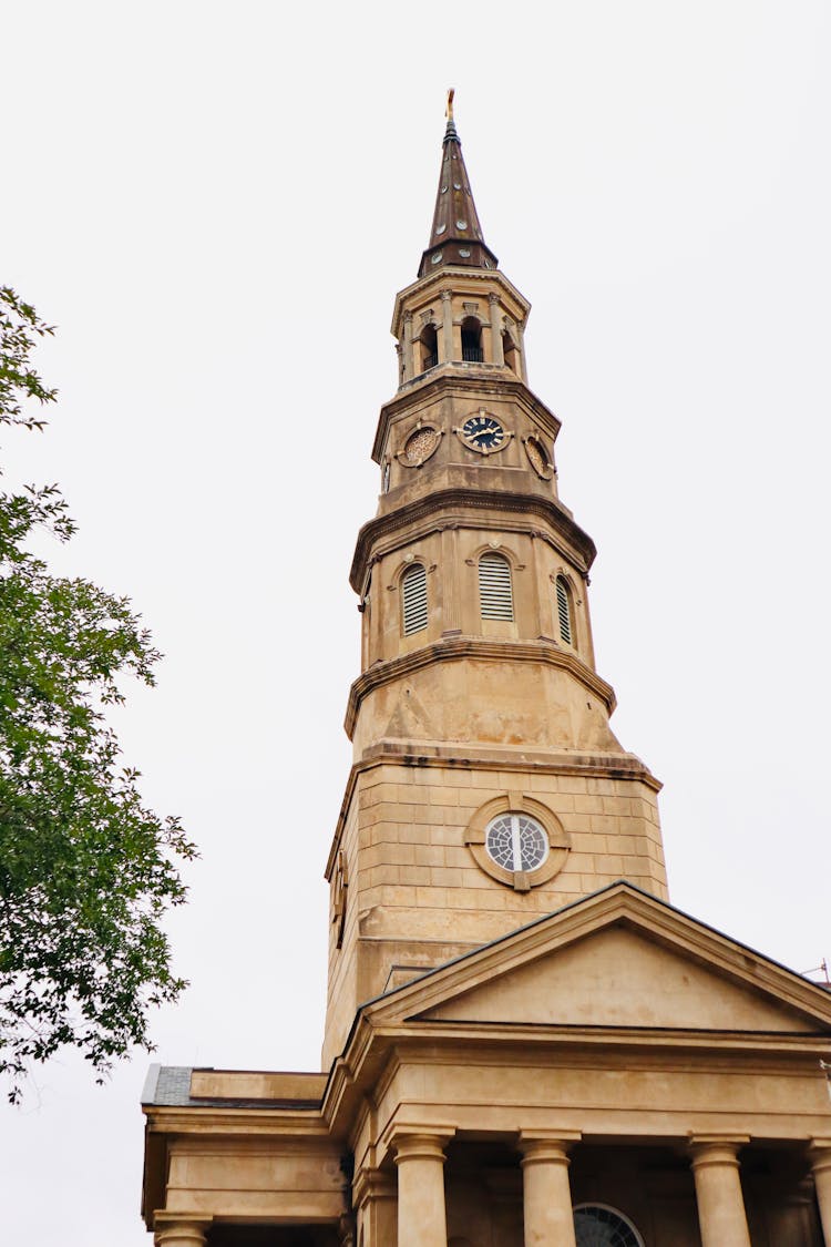 Low Angle Shot Of The St. Philips Church Tower, Charleston, South Carolina