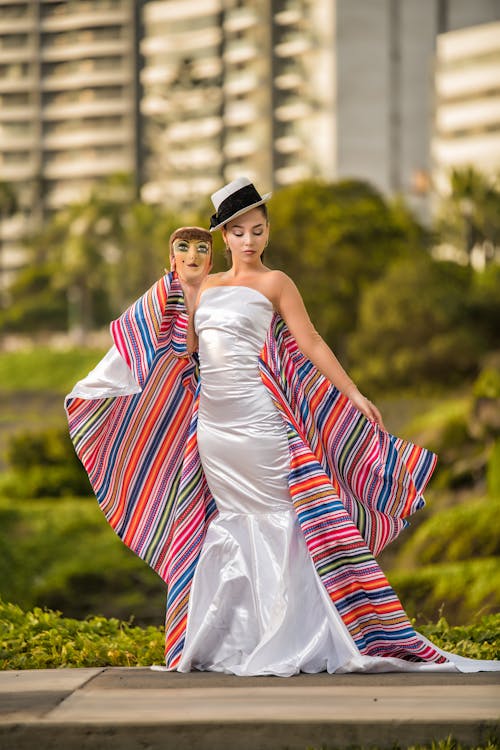 Woman in White Evening Dress