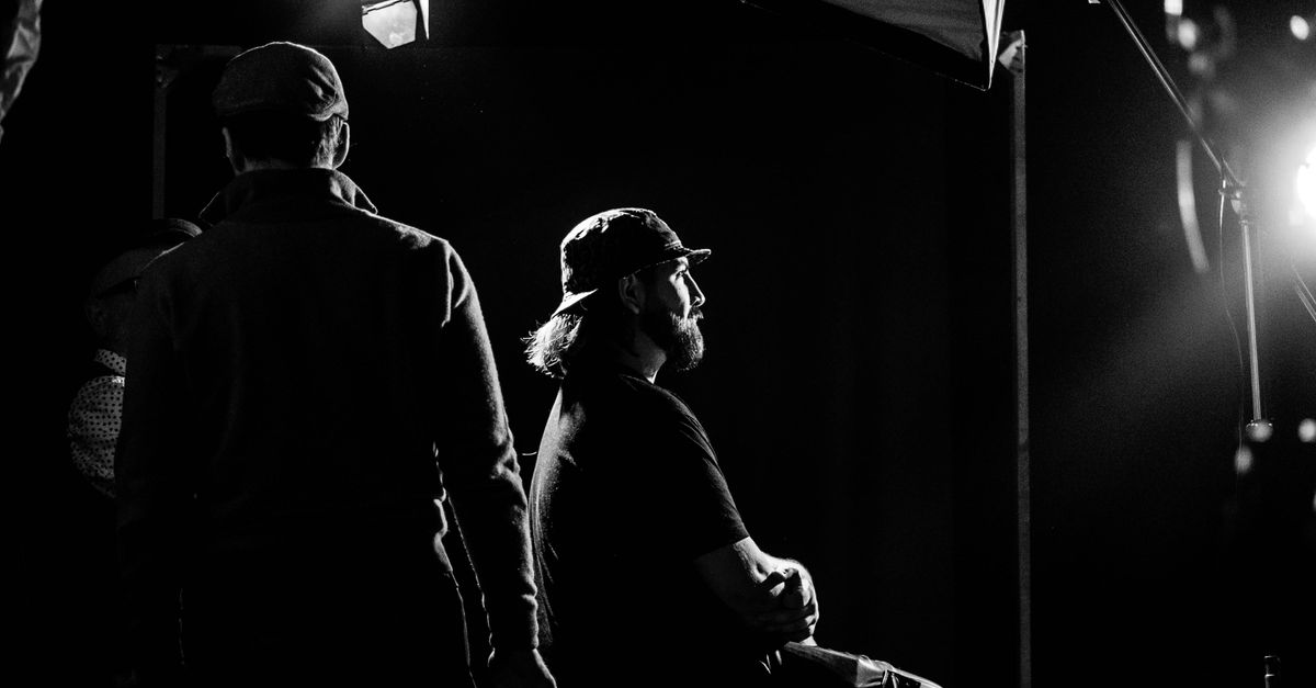 A cinematic lighting setup on a video production set