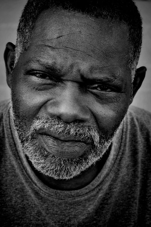 Free Powerful black and white portrait of a senior man with a beard and short hair. Stock Photo