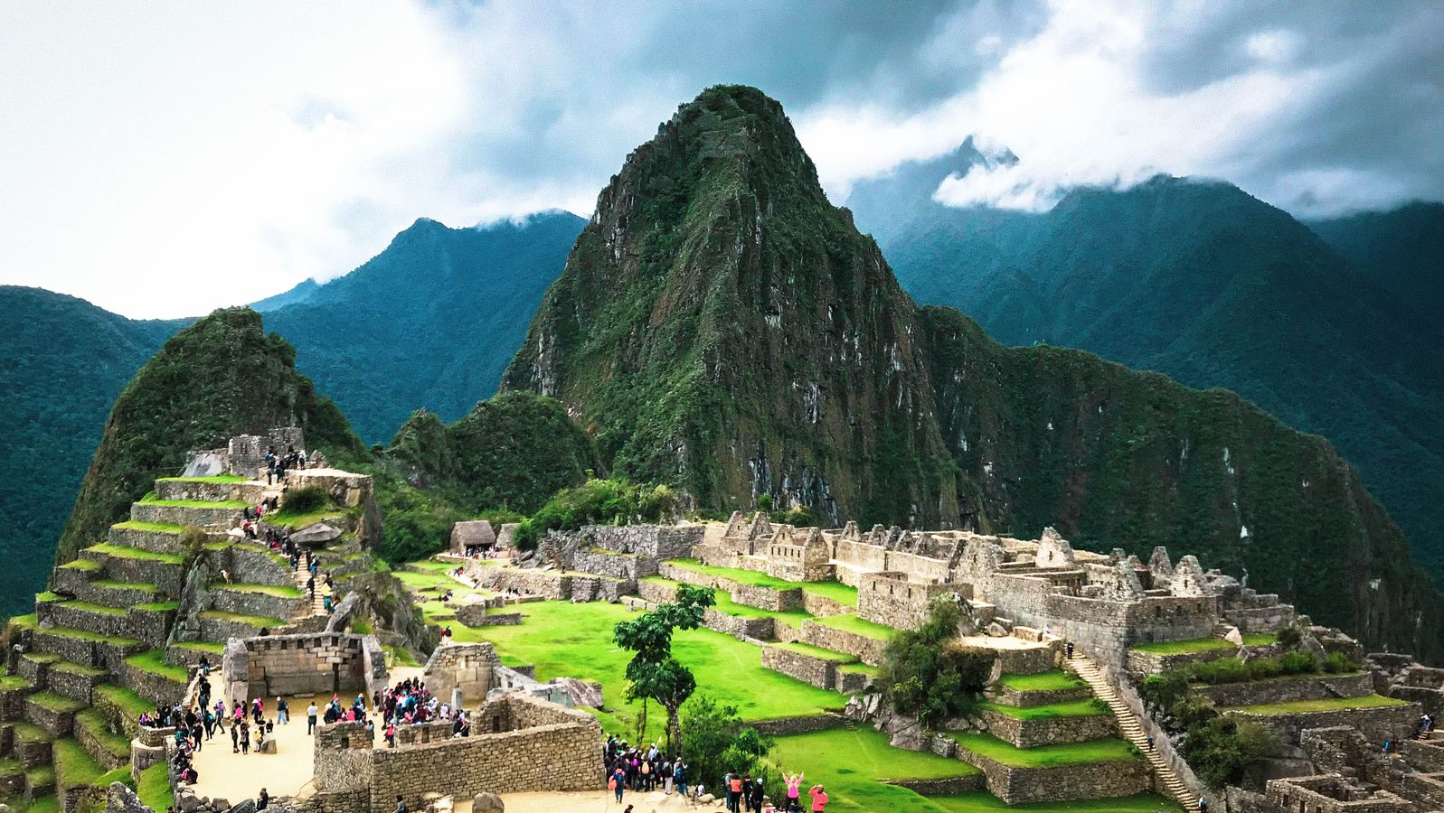 Machu Picchu's Inca stone terraces in the Andes mountains of Peru