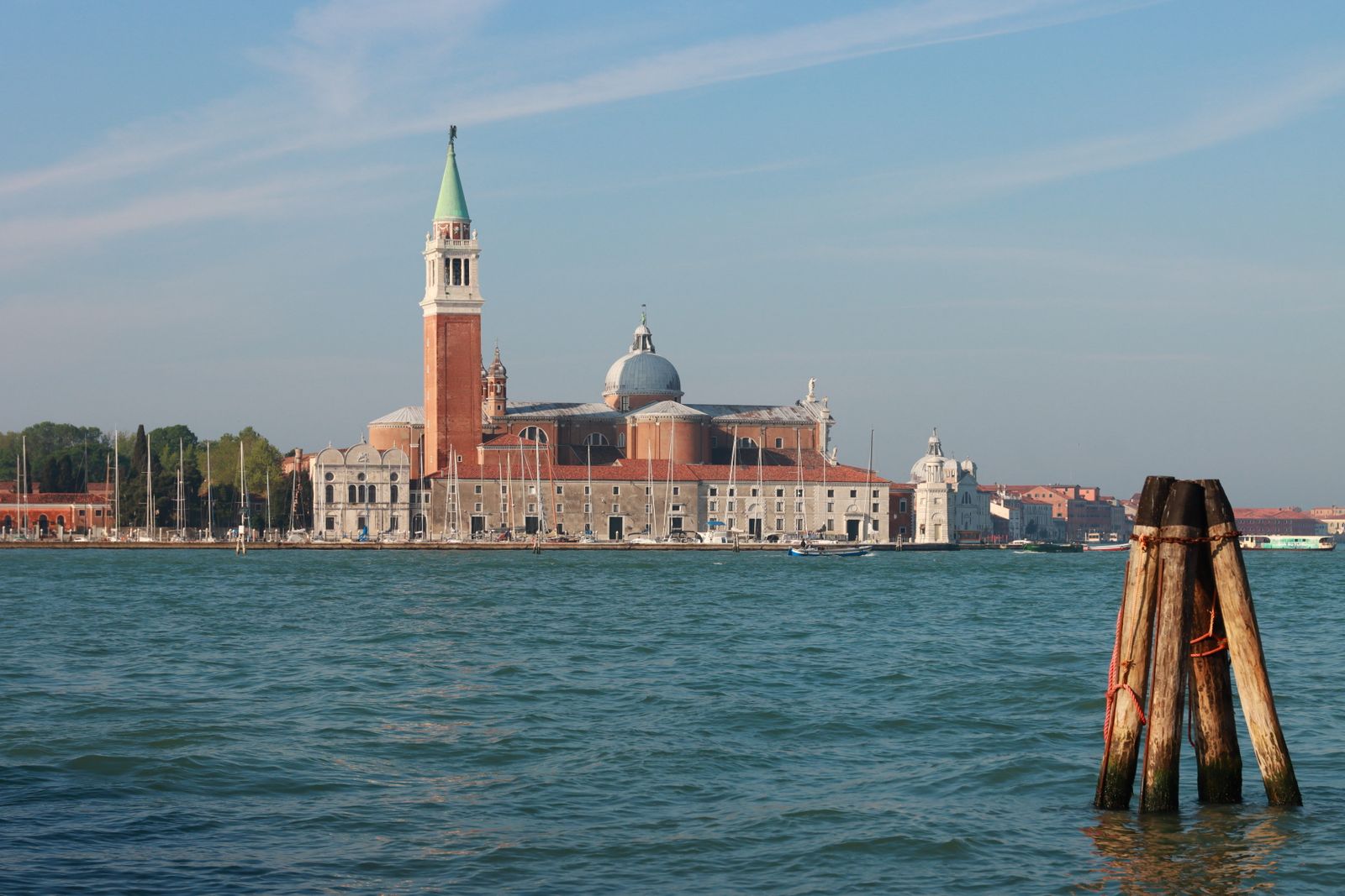 San Giorgio Maggiore from the air: one vaporetto stop from the piazza, a lift to the top of the tower, and almost never a line.