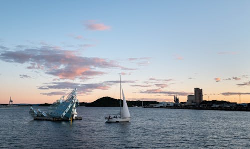 城鎮, 帆船, 日落 的 免费素材图片