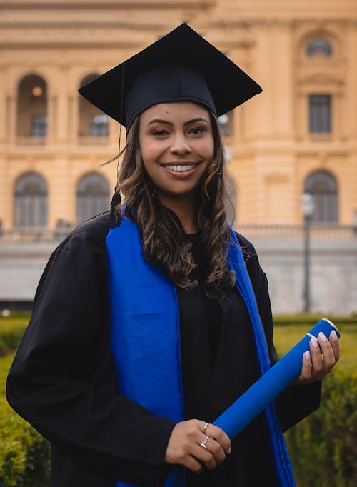 Portrait of a Female Graduate Wearing a Mortarboard