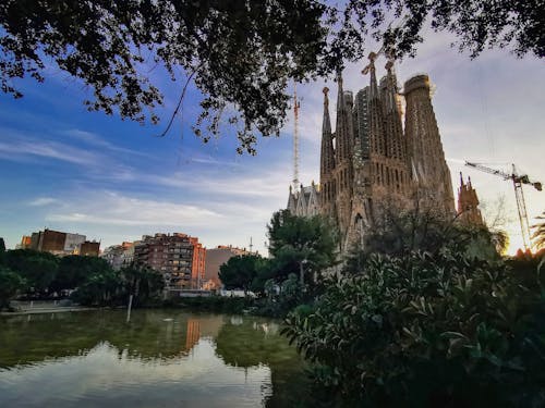 River by Sagrada Familia in Barcelona, Spain