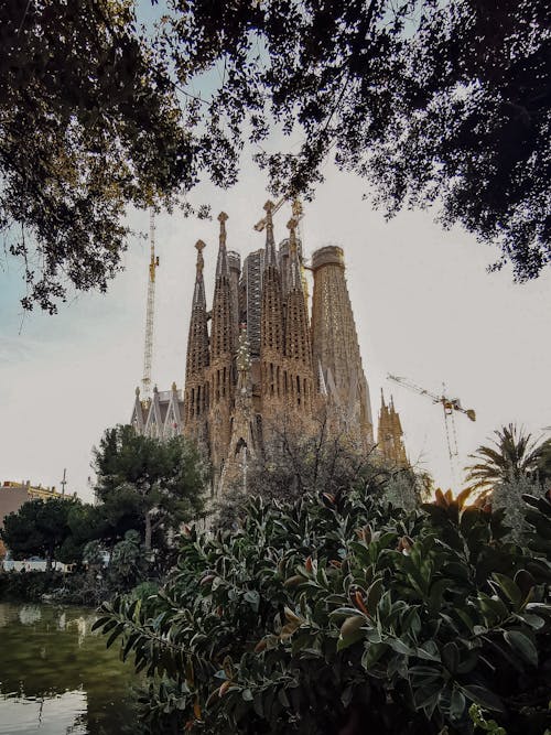 Sagrada Familia and Cranes in Barcelona, Spain