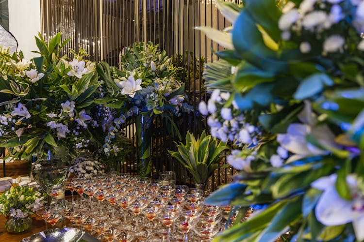 Flowers Decorations And Glasses Below