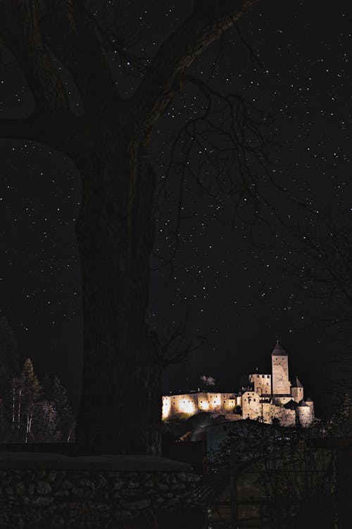 Free Brown Castle Under a Starry Sky Stock Photo