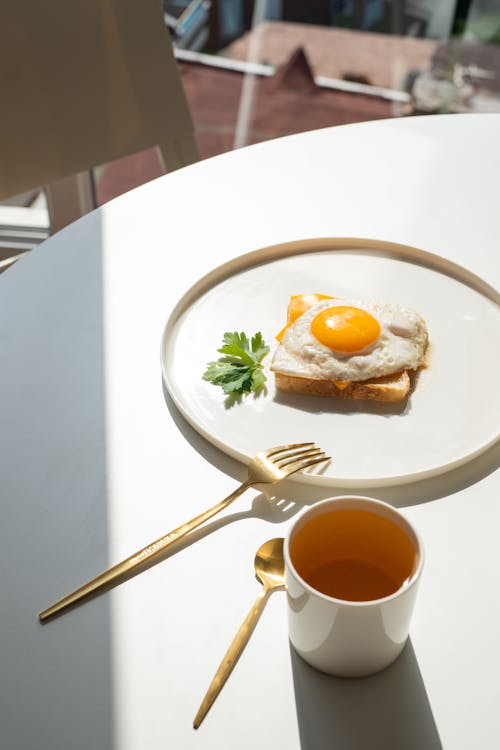 Free Fred Egg on Toast and Cup of Tea Stock Photo
