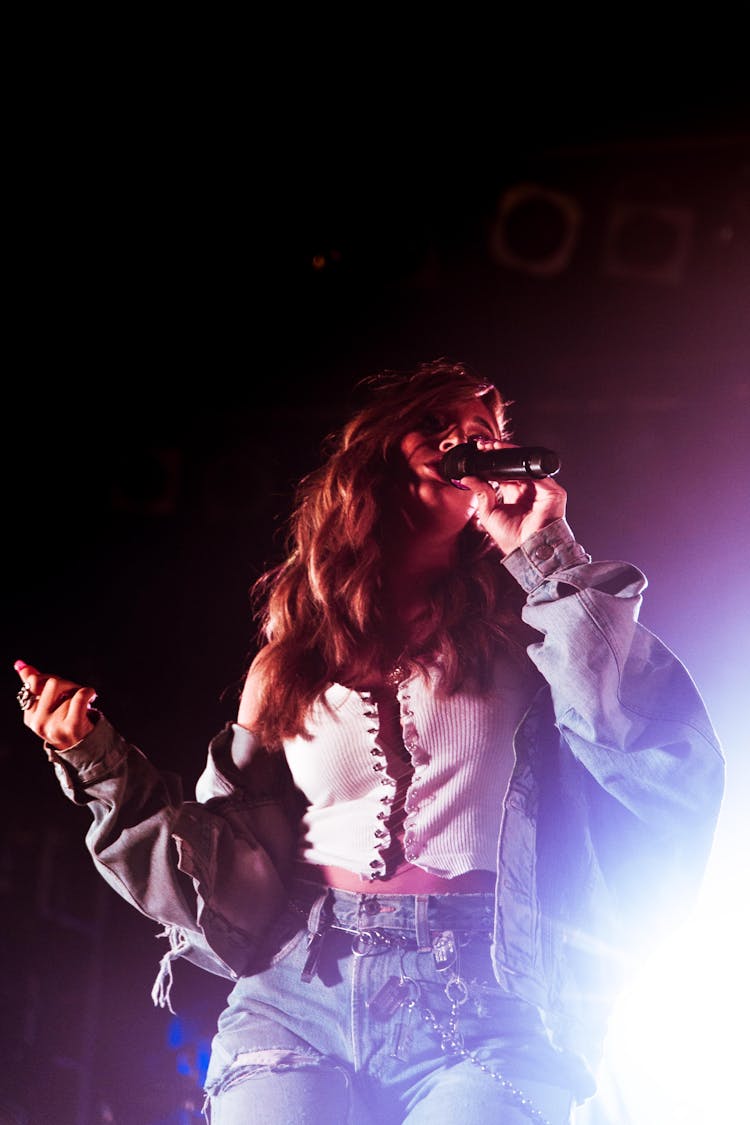 Woman Singing On Focus Photo