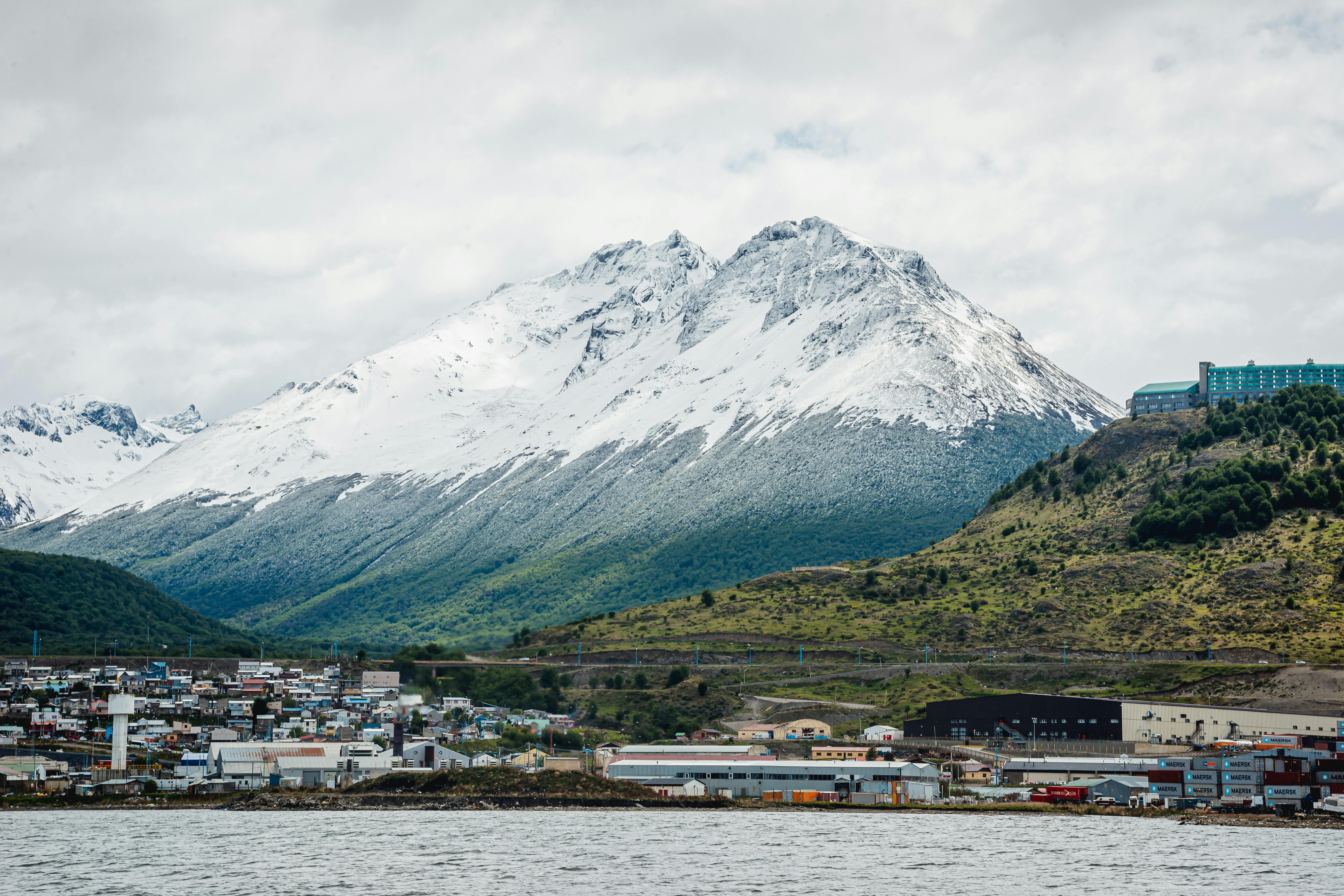 Mountain landscape of Patagonia near Ushuaia with snow-capped peaks