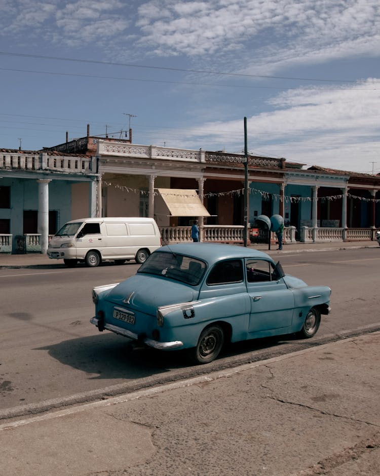 A Vintage Skoda On An Asphalt Street 