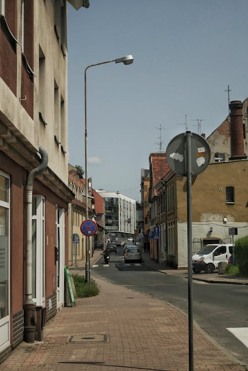 Town Street with Residential and Commercial Buildings