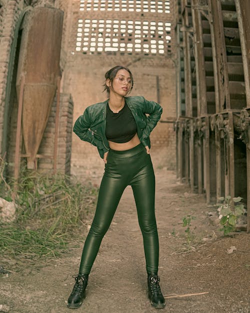 Brunette Woman in Leather Clothes