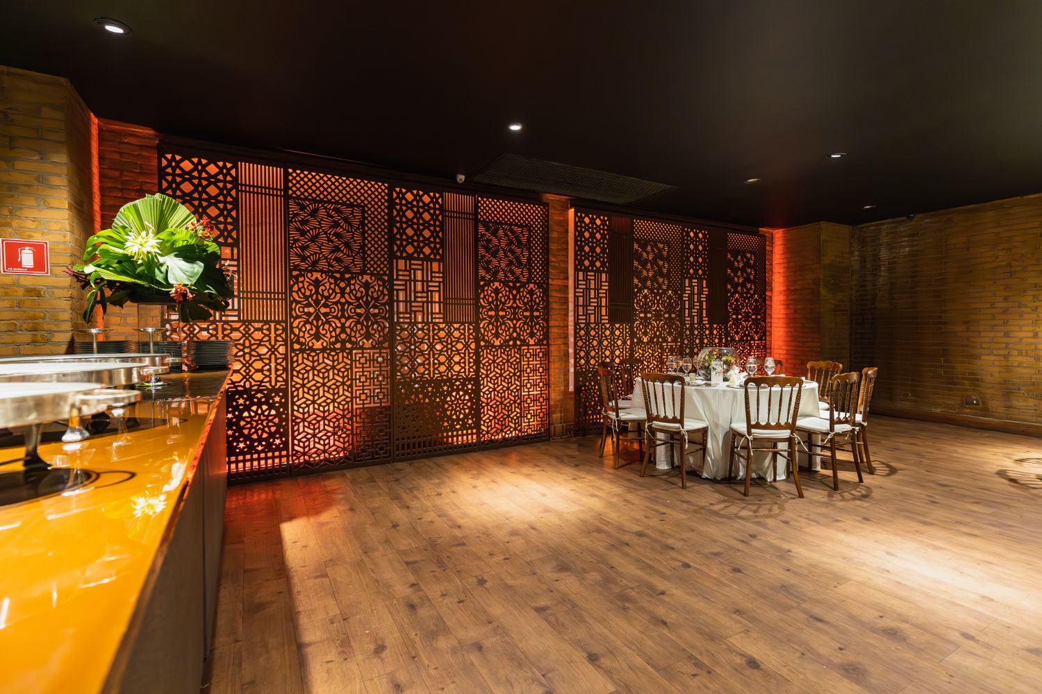 Elegant event venue with warm lighting