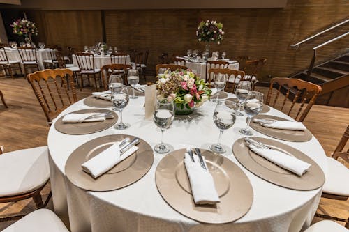Elegant Tableware for Wedding Reception in Restaurant 