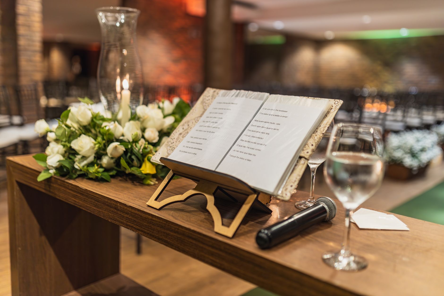 Wedding Sound Checklist for Clear Ceremony Audio Wedding reception table with a microphone and decor