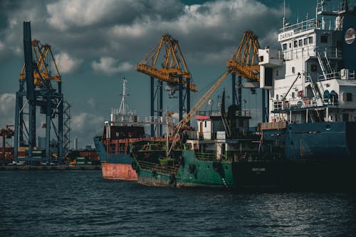 View of Ships and Cranes in the Port in Istanbul, Turkey 