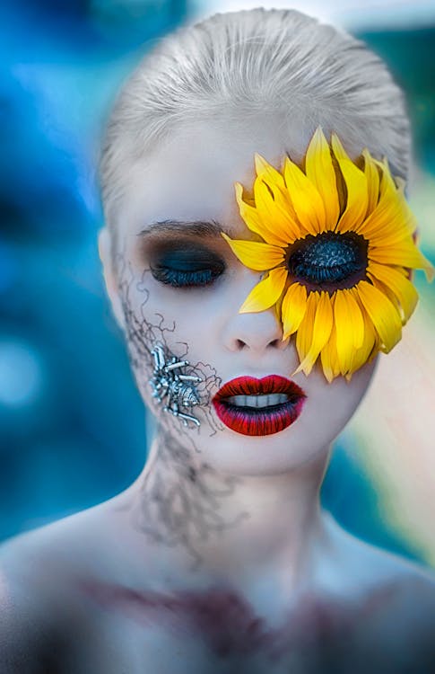 Free stock photo of beautiful woman, blue eyes, body art