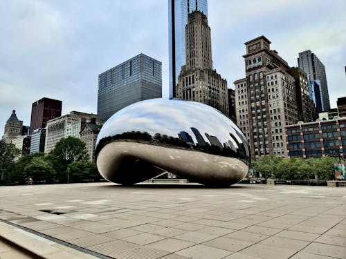 Modern Cloud Gate Sculpture in a Chicago 