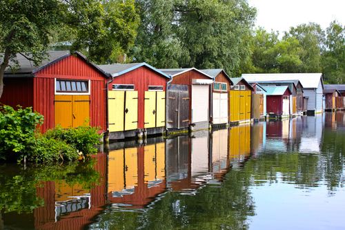 Free Reflection of blue villas Stock Photo